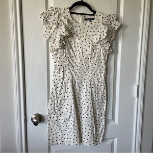 French Connection dress white with black design, statement sleeves, pockets